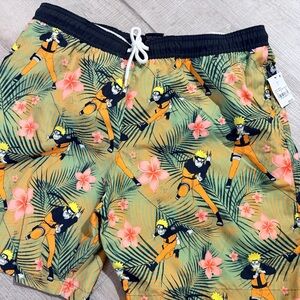 Large Men’s Bioworld Naruto Anime Character Print Swim Shorts NWT